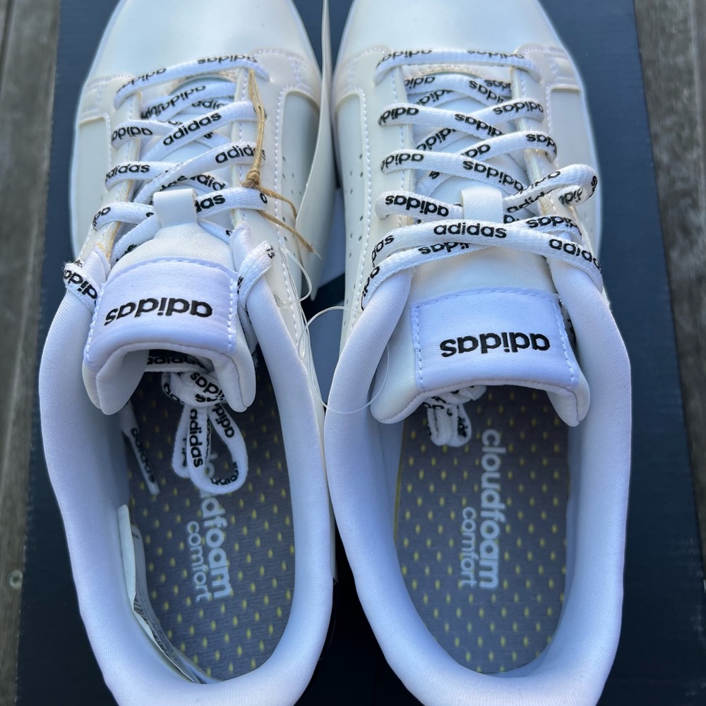 NIB Adidas Courtpoint Base White Sneakers Logo Laces Womens Size 7 - Picture 6 of 12